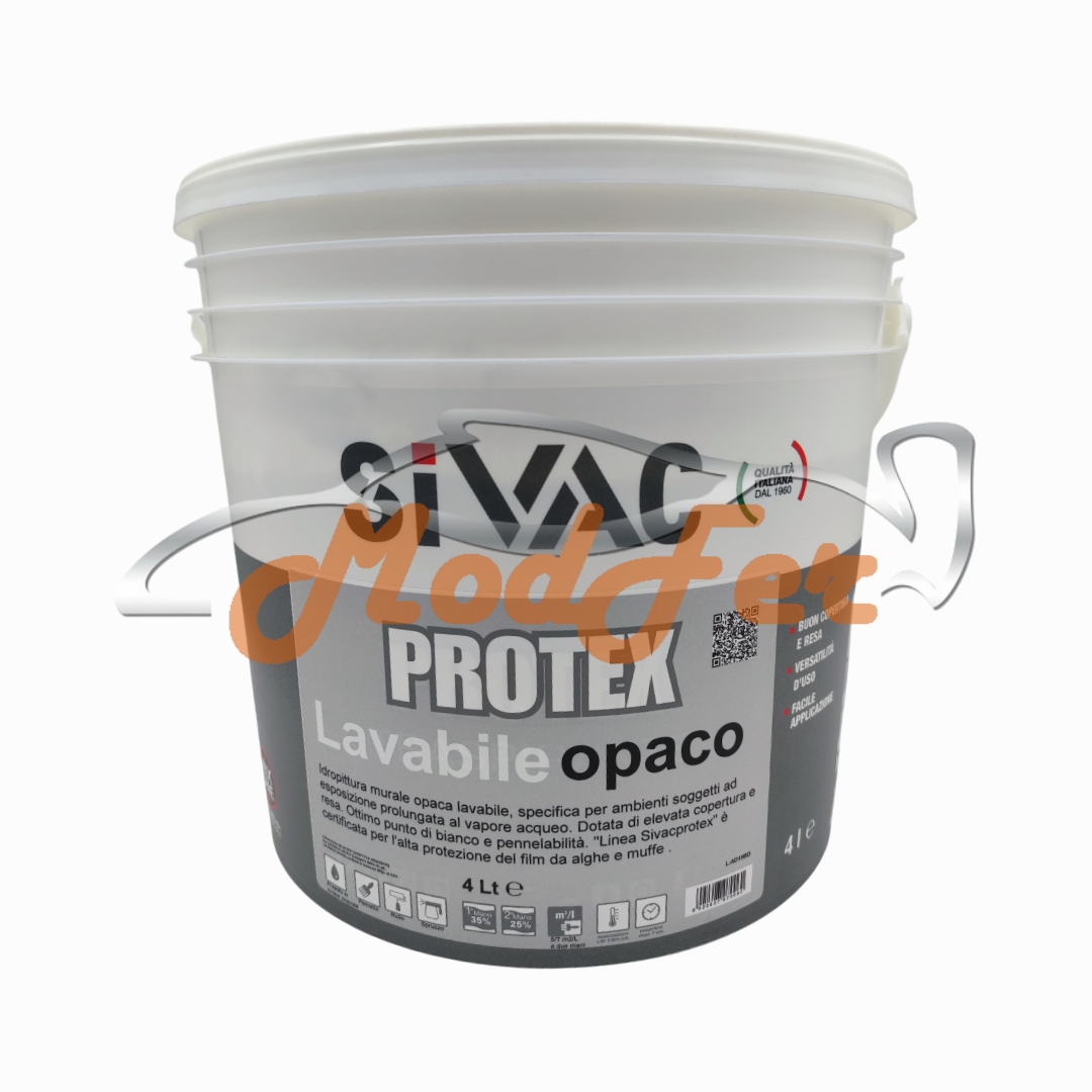 pittura murale lavabile opaca sivac protex eccellente punto di bianco e protezione contro l'umidità litri 4