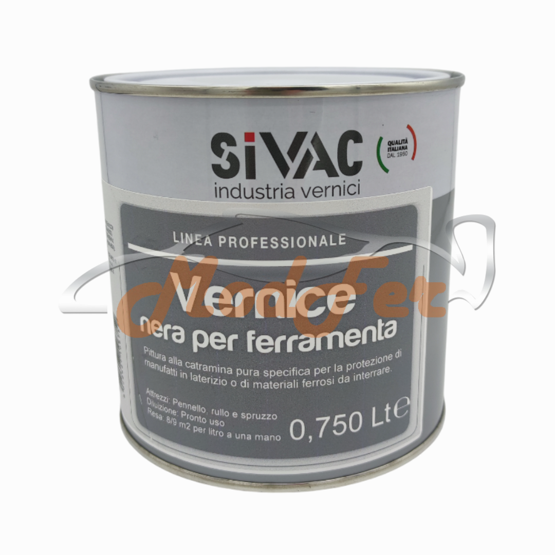 vernice nera per ferramenta, catramina pura, protezione manufatti in laterizio, ferro, sivac spe020