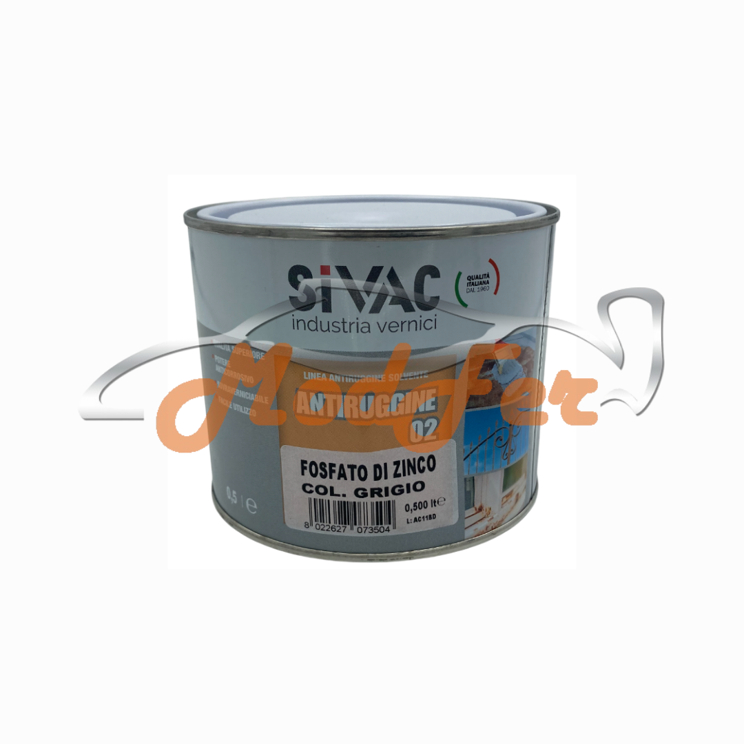 Antiruggine al fosfato di zinco grigio SiVAC 500ml, primer protettivo per ambienti industriali e marini