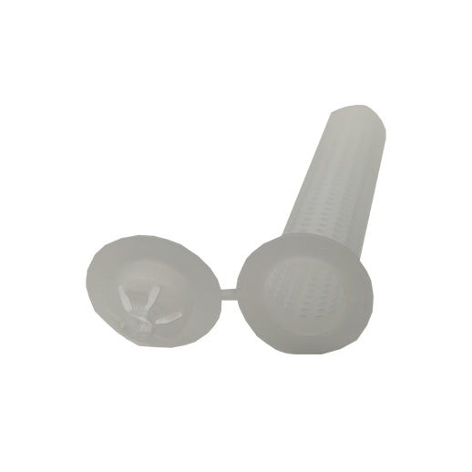 Dettaglio bussola retinata PVC 15x85 mm, tassello con rete espandibile per ancoraggio