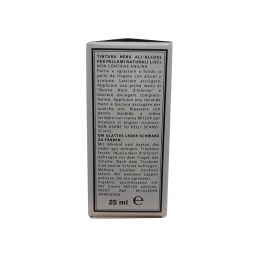 Dettaglio etichetta colorante nero Fabbrica Chimica Unione per trattamento scarpe in pelle a grana liscia