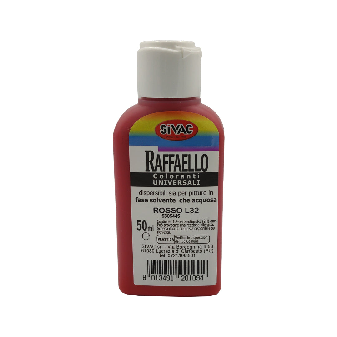 Colorante universale Rosso L32 50ml Raffaello SiVAC – ad alta concentrazione per idropitture, smalti sintetici e ad acqua
