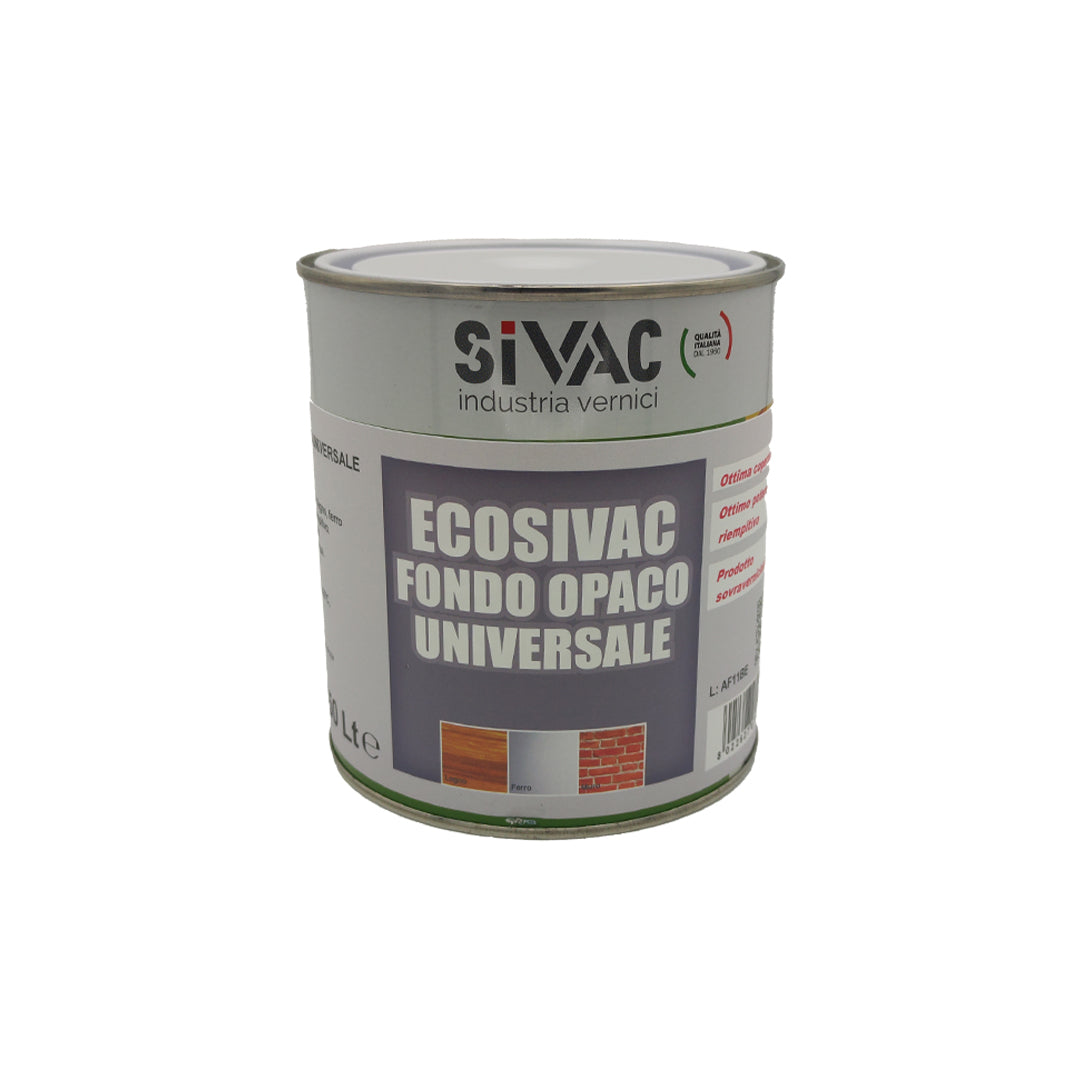 Fondo opaco universale bianco Ecosivac SiVAC 750 ml in fase acquosa alta copertura resa 7-8 m²/l per legno ferro e muro compatibile con smalti ad acqua e sintetici