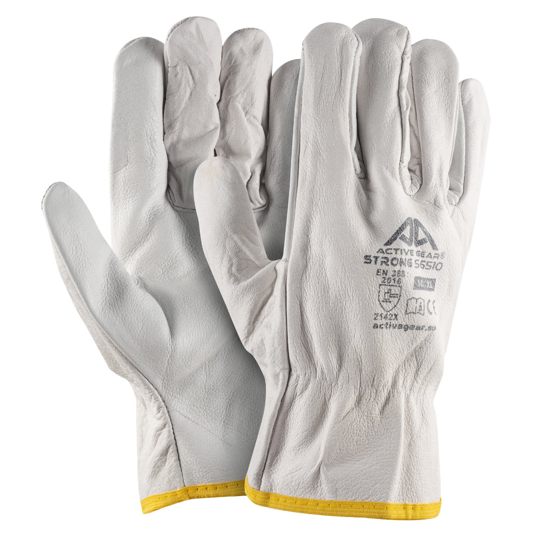 Guanti da lavoro in pelle pieno fiore di bufalo taglia XXL Active Gear S65 – pollice ad ala, rinforzi cuoio, EN388