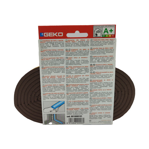 Guarnizione adesiva EPDM Geko profilo P marrone per isolamento termico porte e finestre
