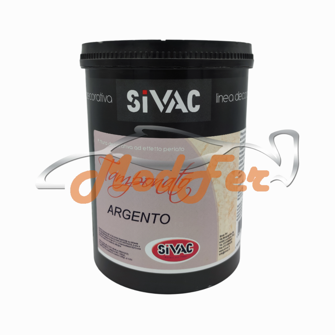 Pittura decorativa argento effetto perlescente SiVAC da 1 litro, finitura tamponata per pareti