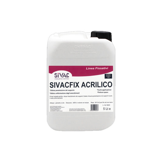 Primer isolante acrilico SivacFix SiVAC 5 litri isolamento uniforme su superfici interne ed esterne fondo ideale per finiture su qualsiasi supporto in muratura