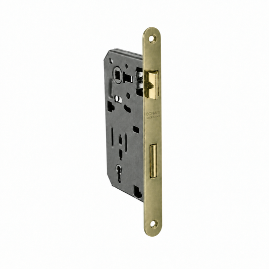 Serratura da infilare ottonata bordo tondo entrata 50mm per porte in legno Bonaiti 48042050HE