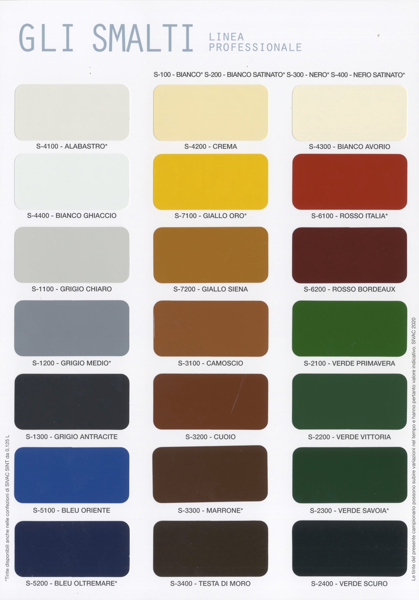 sivac, cartella colori smalti, smalto a rapida essiccazione