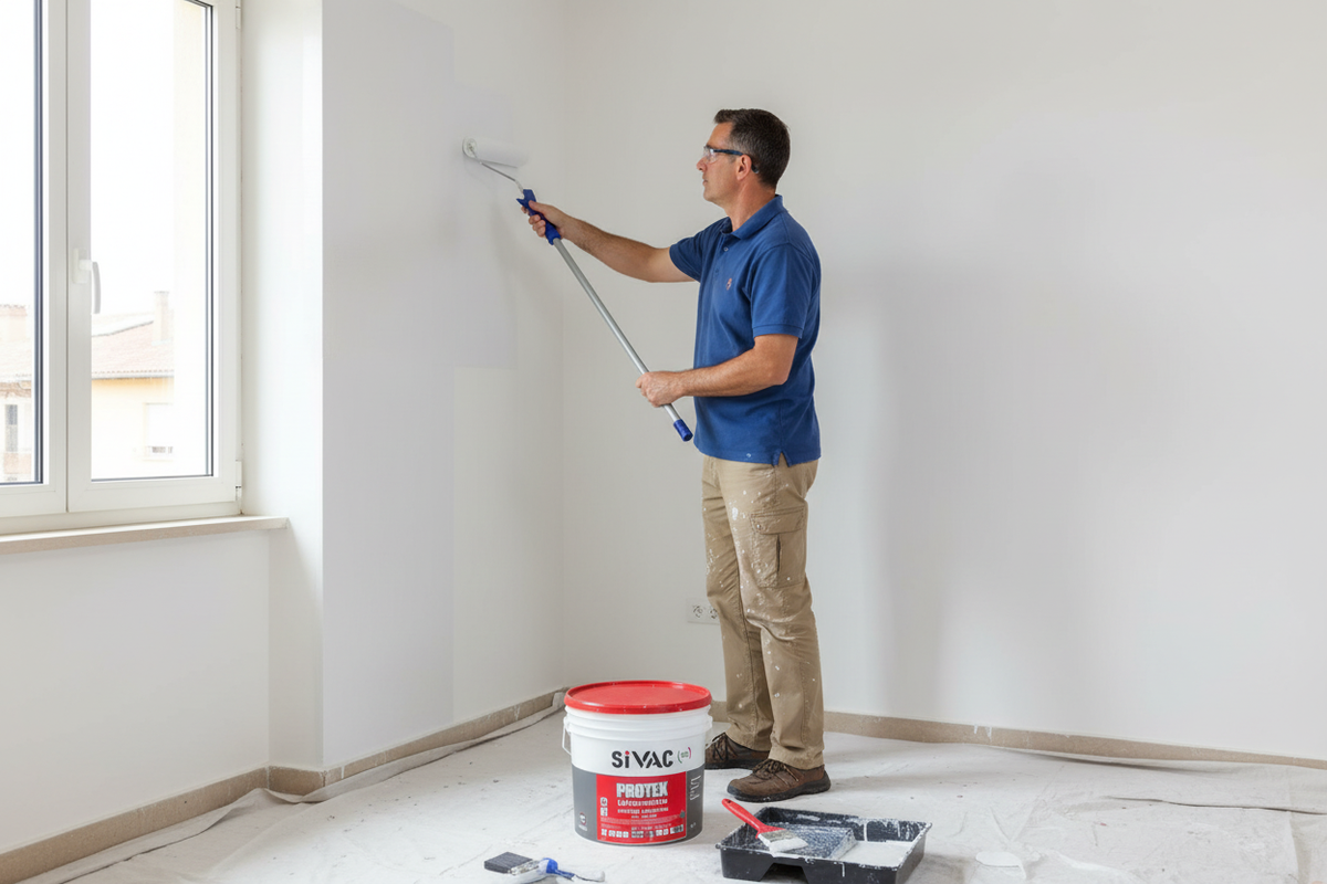 Pittore applica prodotti vernicianti professionali linea SiVAC