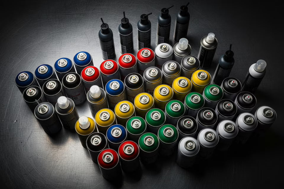 Assortimento di bombolette spray professionali per verniciatura, lubrificazione e manutenzione industriale