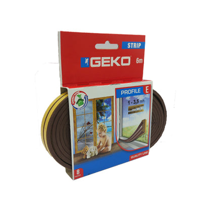 guarnizione adesiva in gomma epdm  marrone profilo E per porte e finestre contro freddo e spifferi 