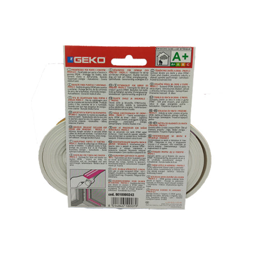 guarnizione adesiva in gomma epdm bianca profilo E per porte e finestre contro freddo e spifferi geko