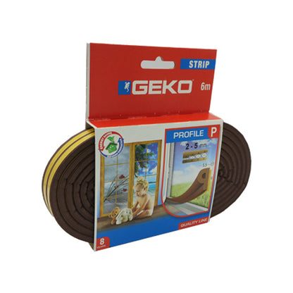 guarnizione adesiva in gomma epdm  marrone profilo P per porte e finestre contro freddo e spifferi 