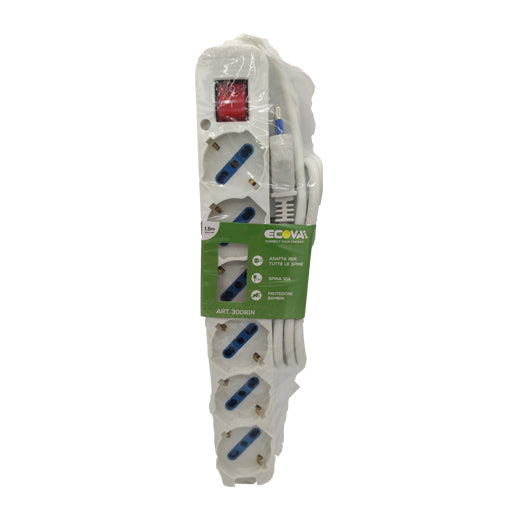 ciabatta multipresa elettrica con cavo 1,5 metri adatta per tutte le spine con spina 16a e interruttore protezione bambini max 3500w bianca ecova