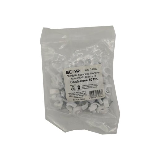fermacavo bianco 7/8 mm con chiodo in confezione da 50 pezzi ecova