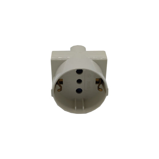 adattatore triplo con spina 16a 2p+7 1 presa standard italiano/tedesco 2 prese bipasso 10/16a bianca ecova