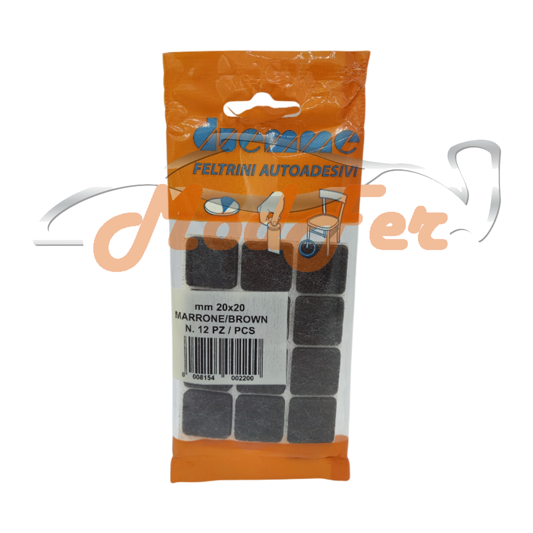 feltrini autoadesivi quadrati 20x20 marroni, proteggere pavimenti in legno, laminato, parquet, piastrelle, duemme