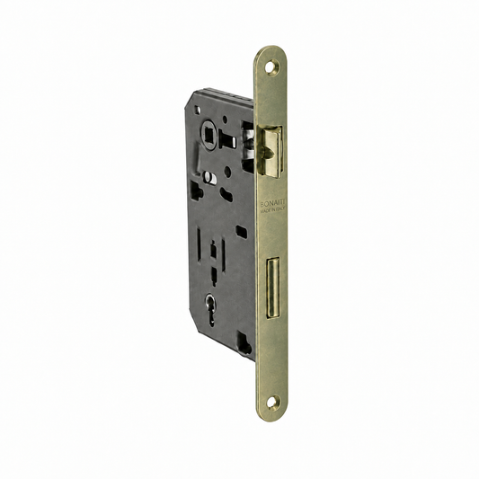 Serratura da infilare ottonata bordo tondo entrata 45mm per porte in legno Bonaiti 48042045HE