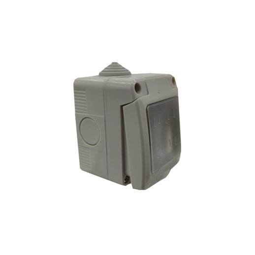 Dettaglio del contenitore elettrico da parete MAX8 Ecova a 2 posti, ideale per interruttori e prese esterne