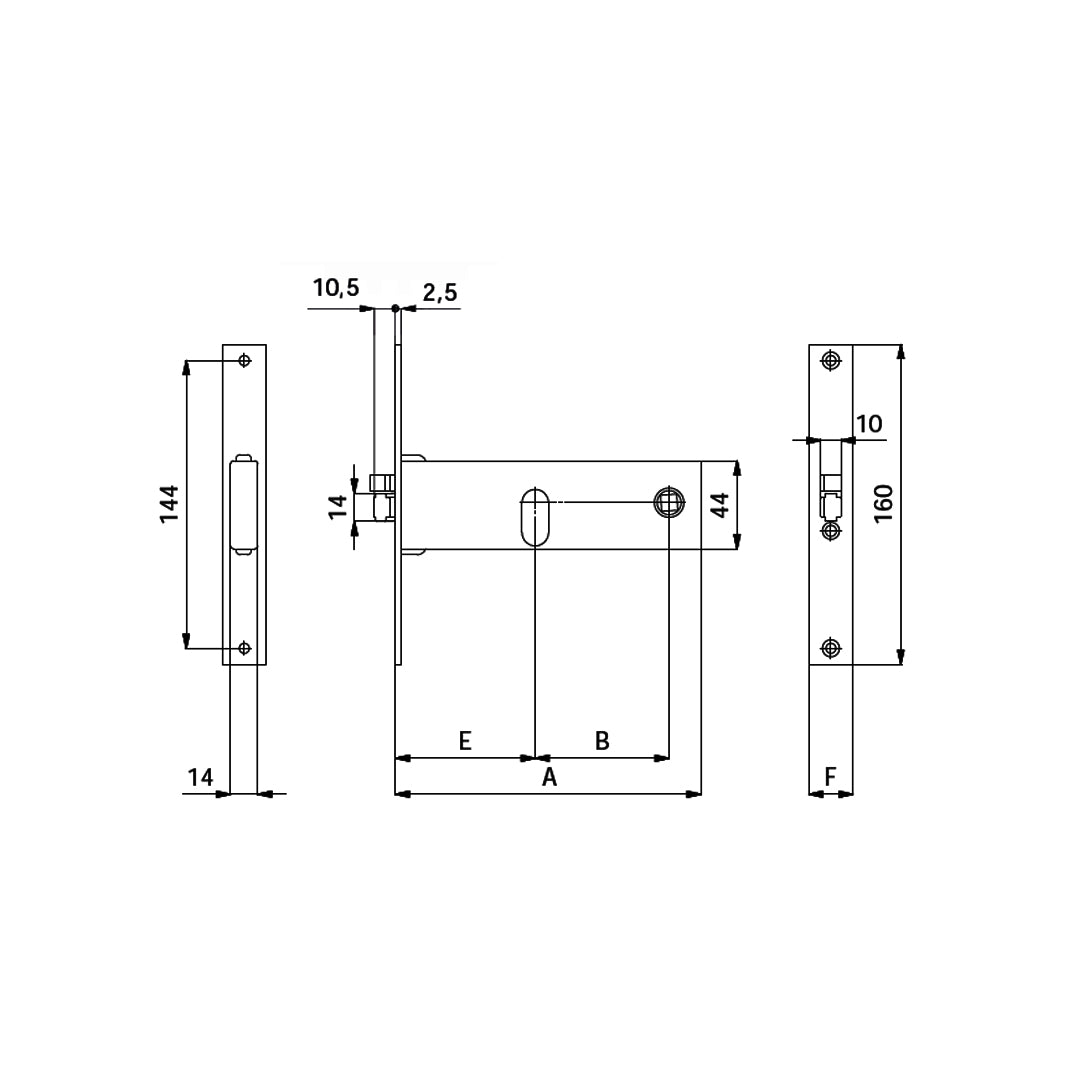 Disegno tecnico serratura elettrica OMEC799 con quote dimensionali entrata 70mm OMEC
