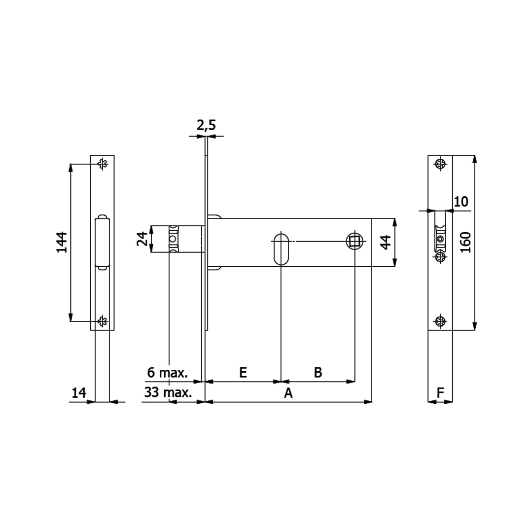 Disegno tecnico serratura per fasce cilindro serie 390 790 890 con quote dimensionali entrata 60 70 80mm