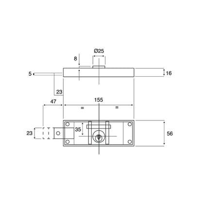 Disegno tecnico coppia serratura serranda laterale Wally 289 con quote dimensionali entrata 50mm