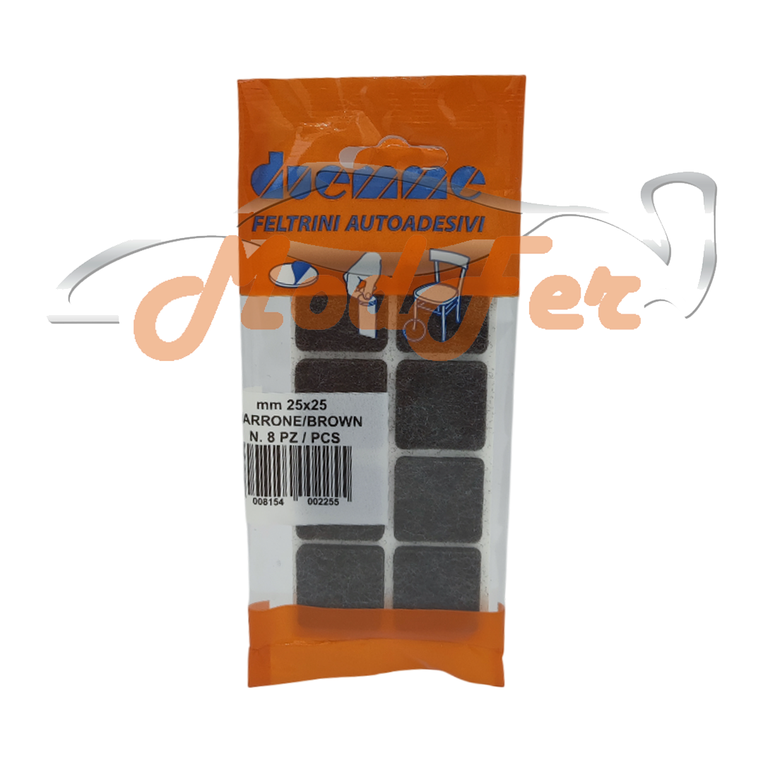 feltrini autoadesivi quadrati 25x25 marroni, proteggere pavimenti in legno, laminato, parquet, piastrelle, duemme
