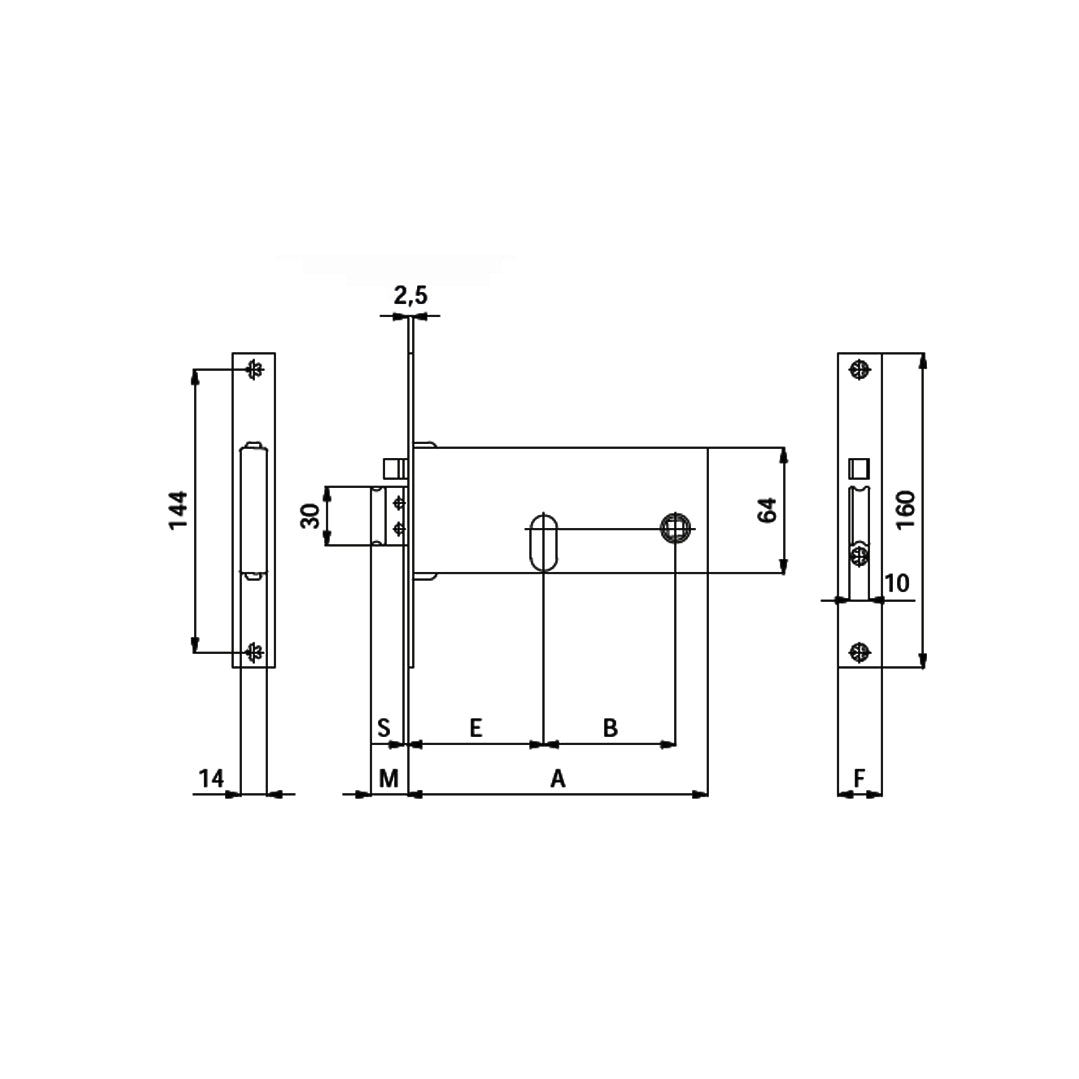 Disegno tecnico serratura elettrica 12V serie 388 888 con quote dimensionali entrata 60 80mm OMEC