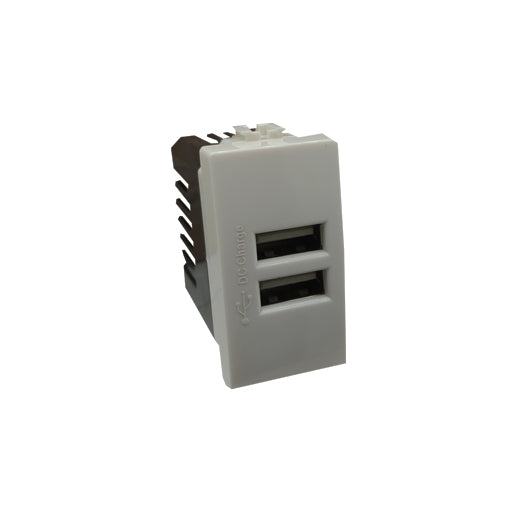 Presa USB da incasso bianca Joy 521B Mapam, compatibile con serie Matix. Dotata di 1 porta USB con uscita 5V/2A per ricarica rapida di smartphone e tablet