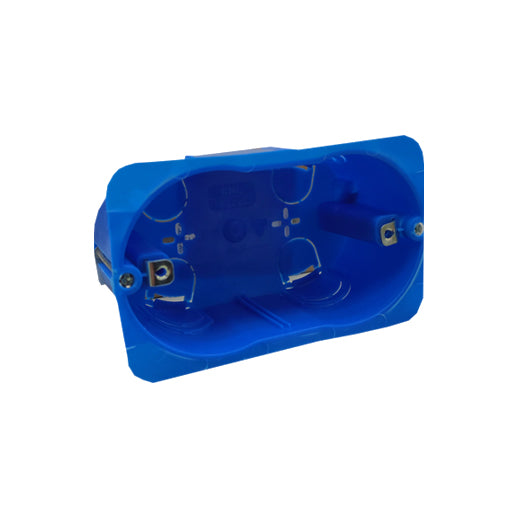 Scatola di derivazione rettangolare Ecova MAX8 per cartongesso, 3 posti, vista frontale con dimensioni e caratteristiche tecniche