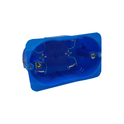 Scatola di derivazione rettangolare Ecova MAX8 per cartongesso, 3 posti, vista frontale con dimensioni e caratteristiche tecniche