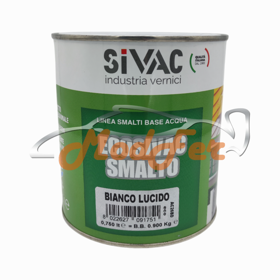 ecosivac smalto, bianco lucido, smalto a base acqua, eco010/750