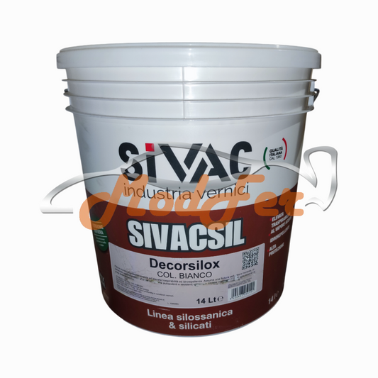 sivac sil040, decorsilox, pittura acril silossanica, pittura murale lavabile per interni ed esterni, lt 14