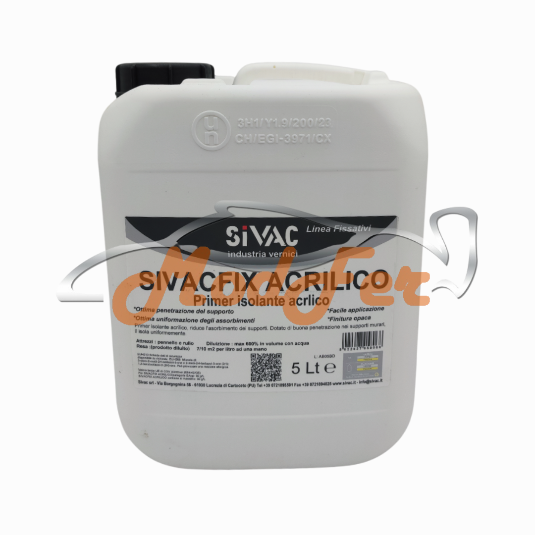 primer isolante acrilico trasparente per muri interni ed esterni litri 5 sivacfix fis070/005