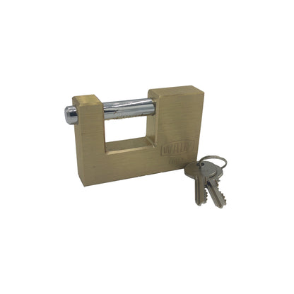 Lucchetto rettangolare in ottone Wally da 90 mm con perno orizzontale e due chiavi