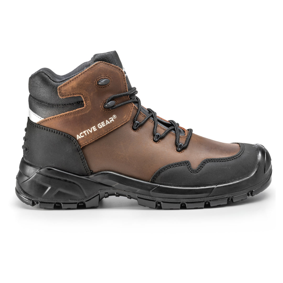 Scarpa antinfortunistica alta in pelle marrone Active Gear A-Force vista laterale – S3L FO SR
