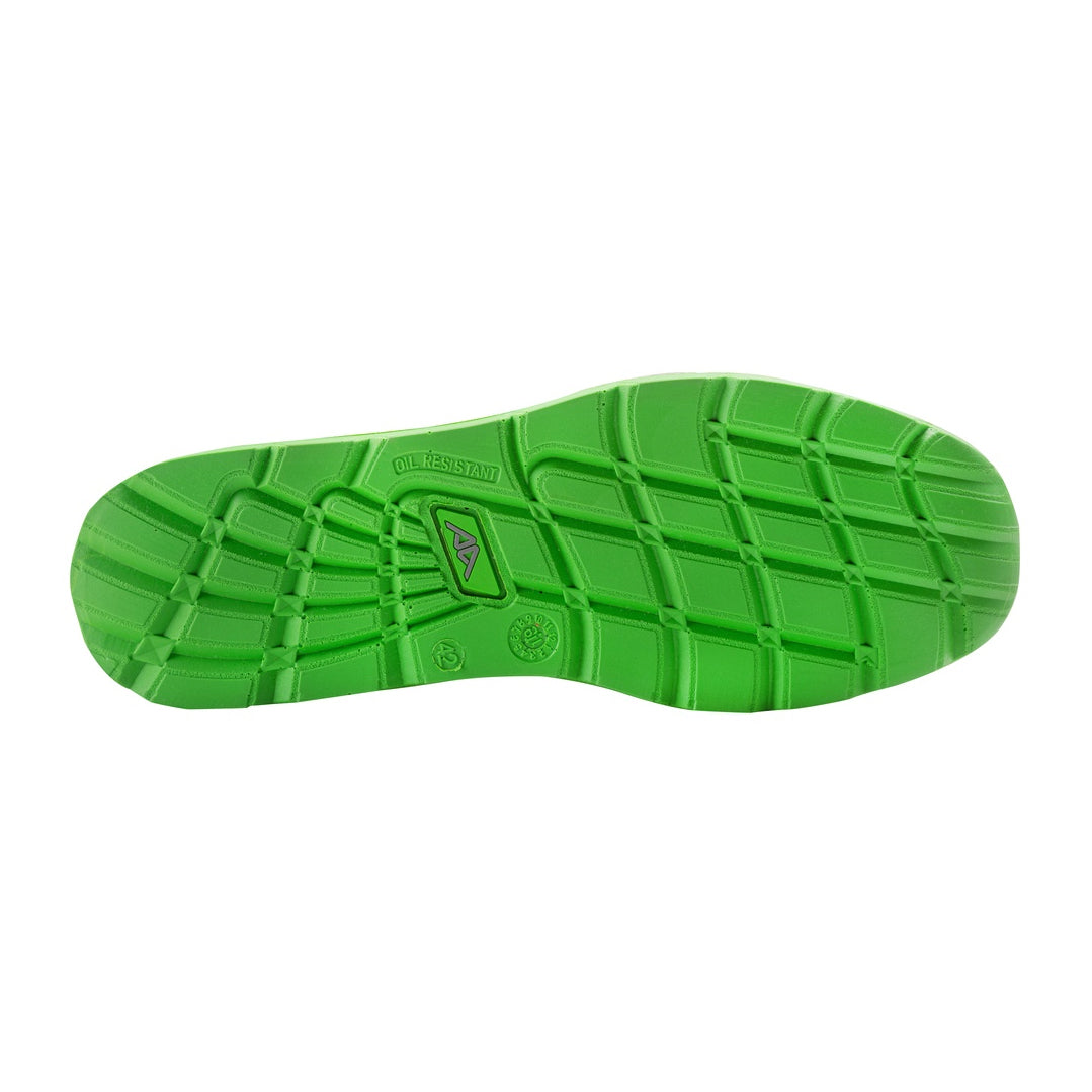 Scarpa bassa antinfortunistica verde in pelle scamosciata Active Gear A-Look vista suola  – S1-P SRC