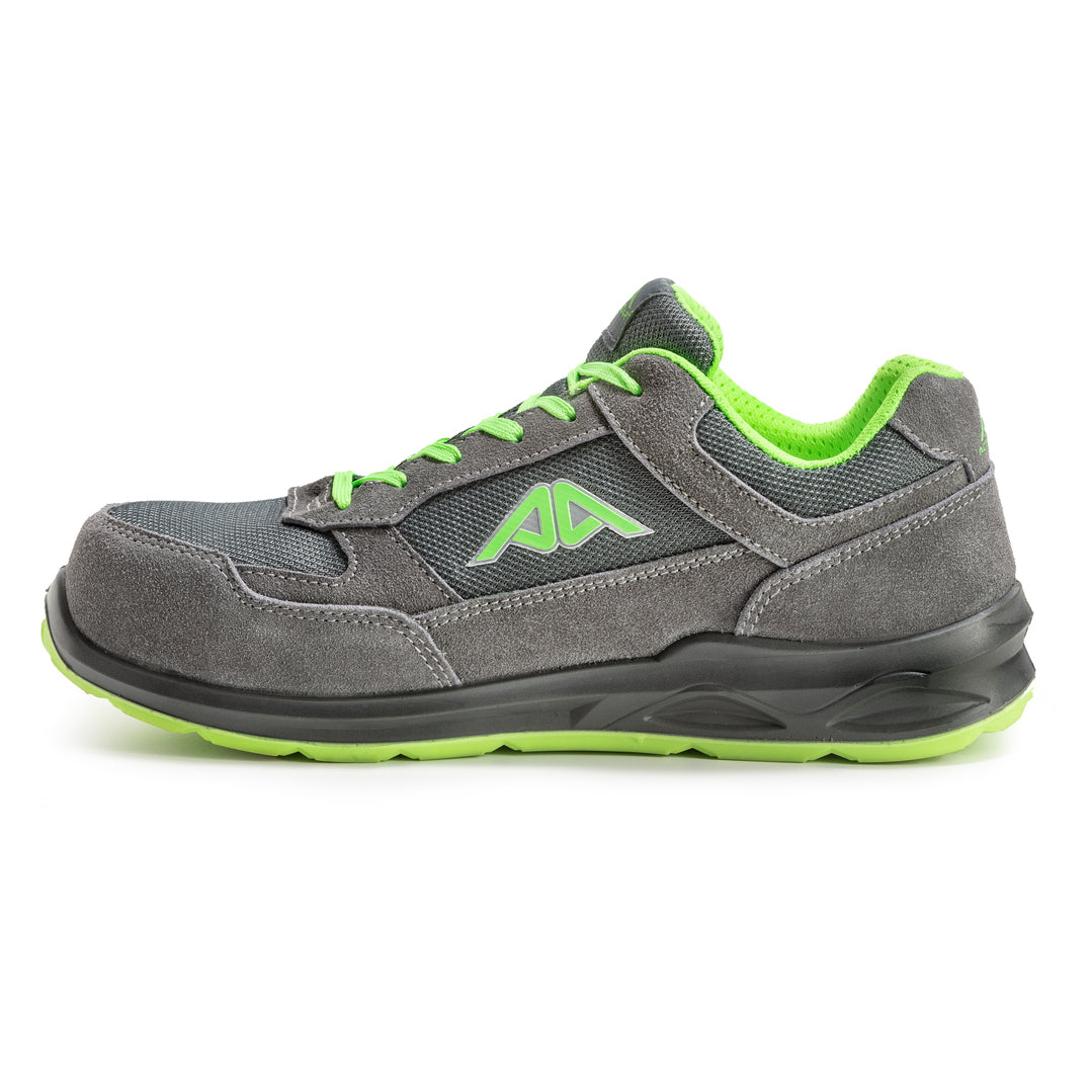 Scarpa bassa antinfortunistica verde in pelle scamosciata Active Gear A-Look vista laterale – S1-P SRC