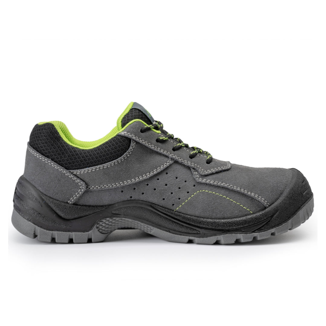 Scarpa bassa antinfortunistica grigia in pelle scamosciata Active Gear A-Rock vista laterale – S1-P SRC