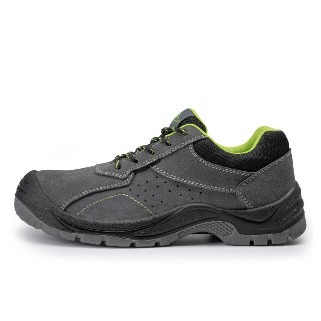 Scarpa bassa antinfortunistica grigia in pelle scamosciata Active Gear A-Rock vista laterale – S1-P SRC