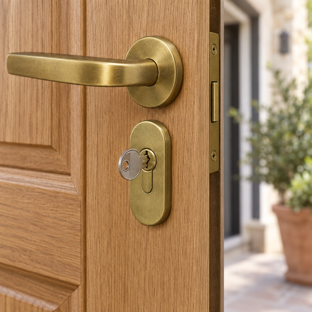 Applicazione del cilindro europeo Wally 60 su porta in rovere