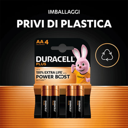 Imballaggio privo di plastica Duracell Plus, riciclabile nel cartone