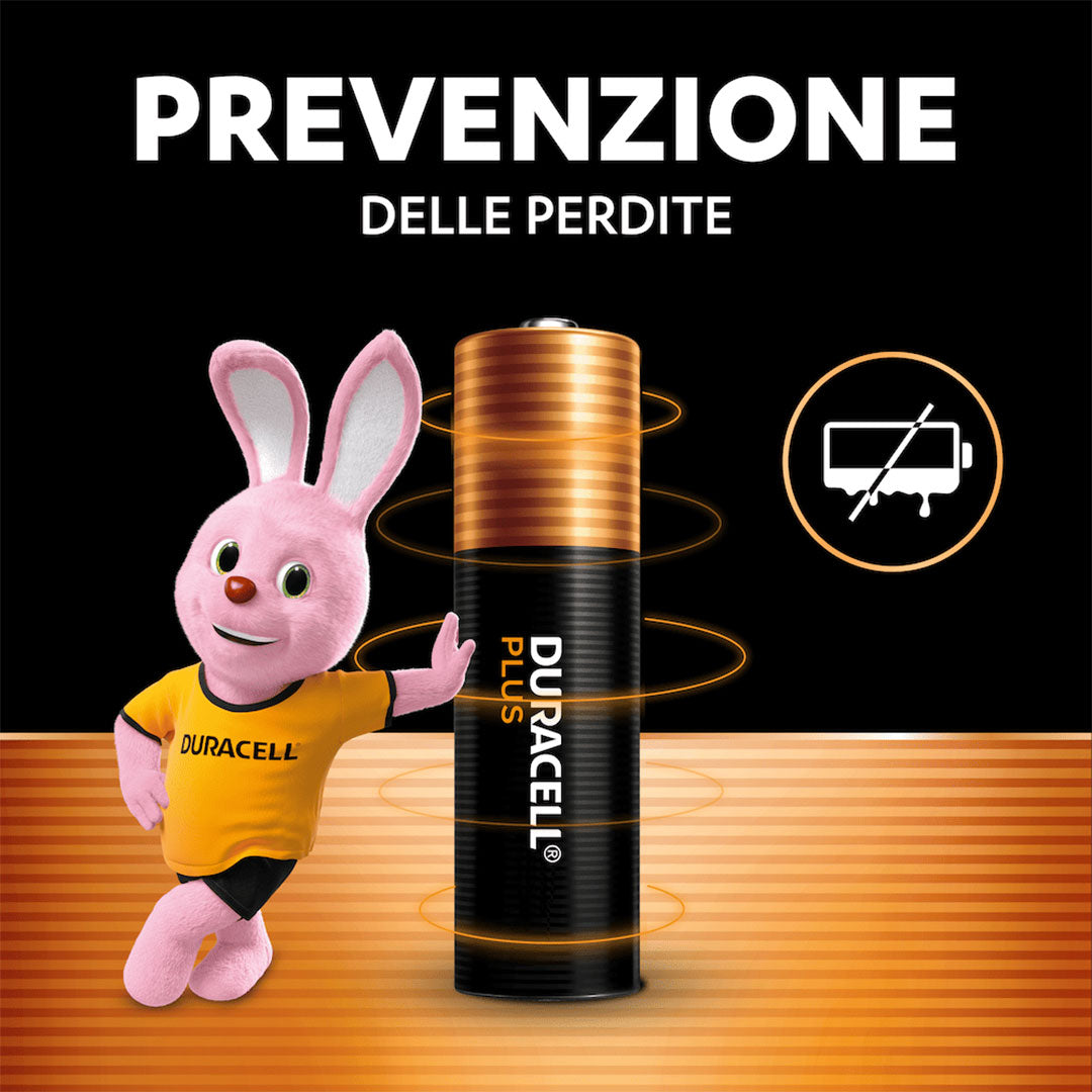 Batteria Duracell Plus con garanzia prevenzione perdite, protezione anti-fuoriuscita