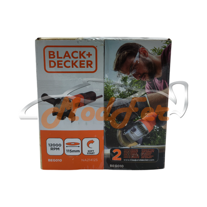 Dettaglio disco da 115mm e protezione smerigliatrice angolare Black+Decker 710W per taglio e levigatura
