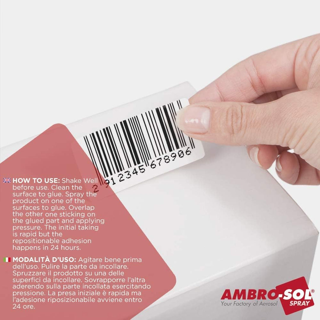Colla multiuso riposizionabile spray applicazione su etichette – Ambro-Sol 1257
