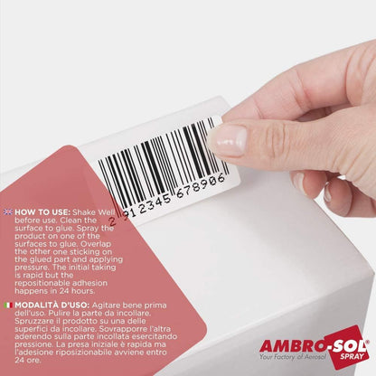 Colla multiuso riposizionabile spray applicazione su etichette – Ambro-Sol 1257