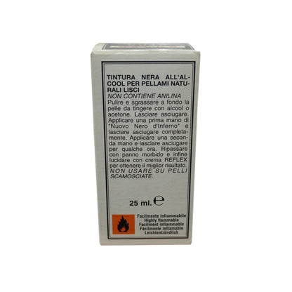 Dettaglio etichetta colorante blu scuro Fabbrica Chimica Unione per trattamento scarpe in pelle a grana liscia