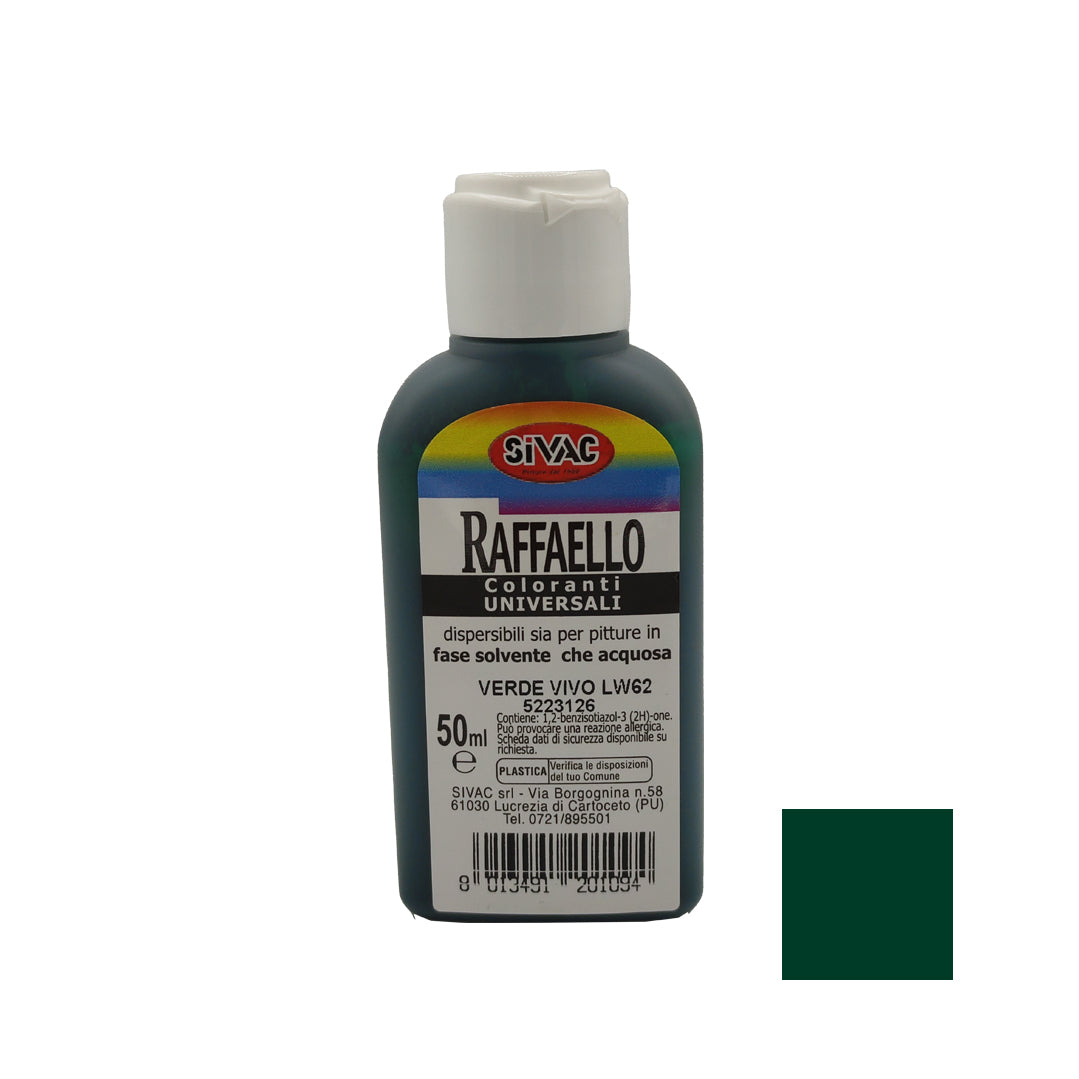 Colorante universale Verde Vivo LW62 50ml Raffaello SiVAC – ad alta concentrazione per idropitture, smalti sintetici e ad acqua