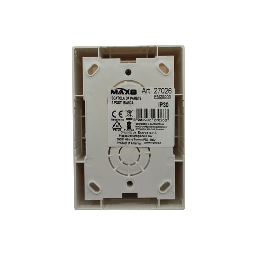 Contenitore murale rettangolare Ecova 27026 con classificazione IP30, vista dettagli tecnici